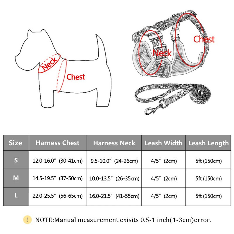 Színes Print kutyahám póráz szett Fényvisszaverő nylon kutya mellény hámok ólomöv kötéllel kis közepes méretű kutyák mopsz számára