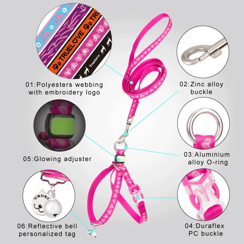 Truelove kisállat hám póráz készlet, nem szökésbiztos, puha, ébreszthető, állítható mellény kölyökkutyák számára kényelmes kültéri könnyű TLH3911