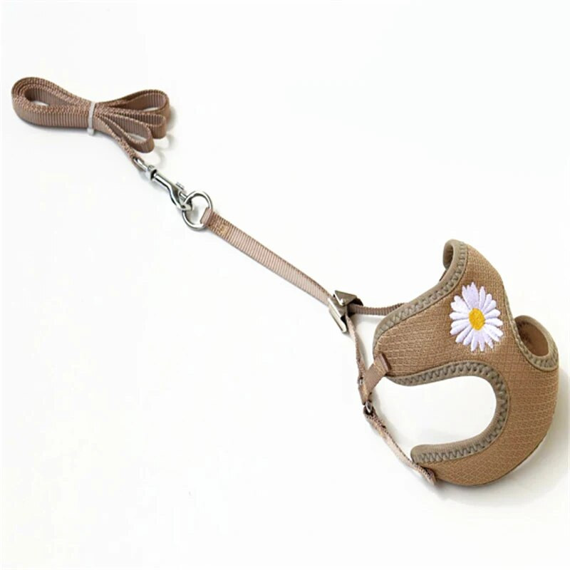 Daisy Embroidery kisállat hám kutyaszíj pórázzal állítható nylon hám mellény lélegző nyakörvek chihuahua kis kutyák számára