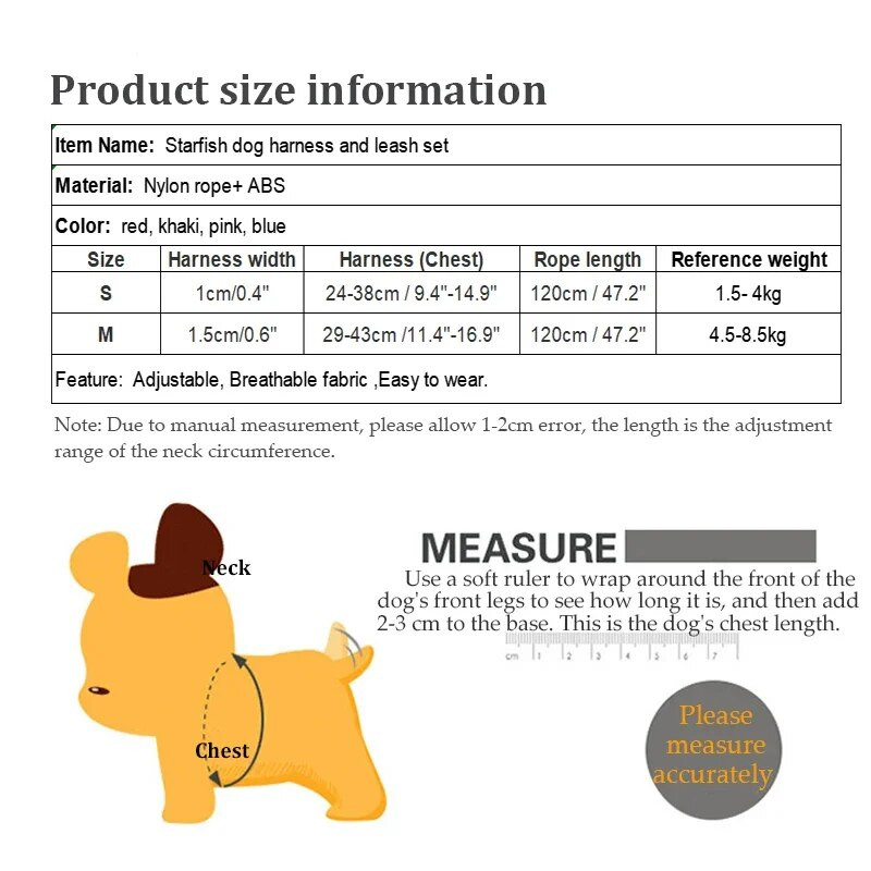 Aranyos Starfish Kitten Puppy Cat hám Nylon kutyahám és pórázkészlet Állítható hám kistestű kutyáknak macskáknak