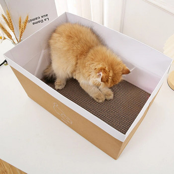 Сгъваема котешка къща Двойна крафт хартия Кутия за съхранение на котки с дъска за котешко драскане Игра Котешко легло Гнездо Pet Cat Scratcher Консумативи