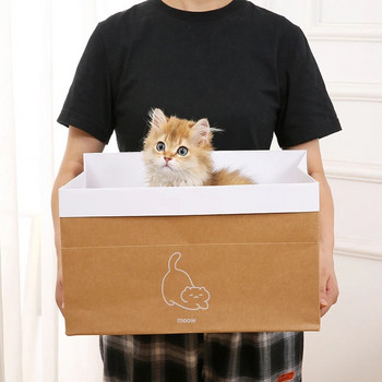 Сгъваема котешка къща Двойна крафт хартия Кутия за съхранение на котки с дъска за котешко драскане Игра Котешко легло Гнездо Pet Cat Scratcher Консумативи