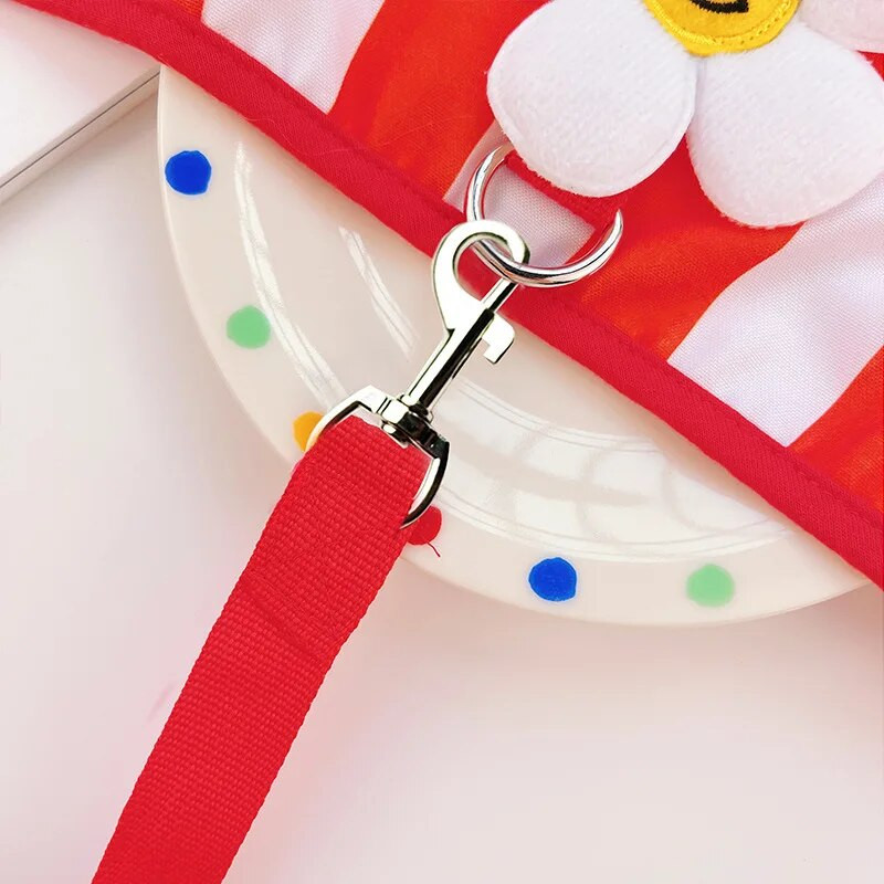 Macskahám és póráz kis lány kutyáknak Macskák kiskutya No Pull Napraforgó szövettel, virág klipszes dekorációval