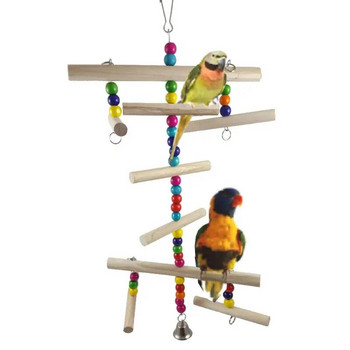 Играчка за дъвчене на птици Стойка за костур Дървени мъниста Клетка за папагал с кука за окачване