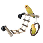 Bird Cage Ladder Parrot Perch Nature Wood Stand Bird Cage Perch Standing Rack for Parakeets Cockatiels Macaws