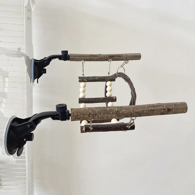 Bird Cage Ladder Parrot Perch Nature Wood Stand Bird Cage Perch Standing Rack for Parakeets Cockatiels Macaws