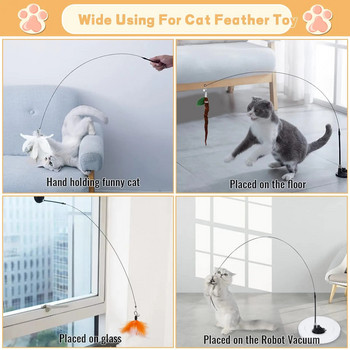 Cats Toys Feathers Wand Интерактивна играчка Kitten Toys със супер вендуза, подвижна 2 PCS Feather Replacement Cat Accesorios