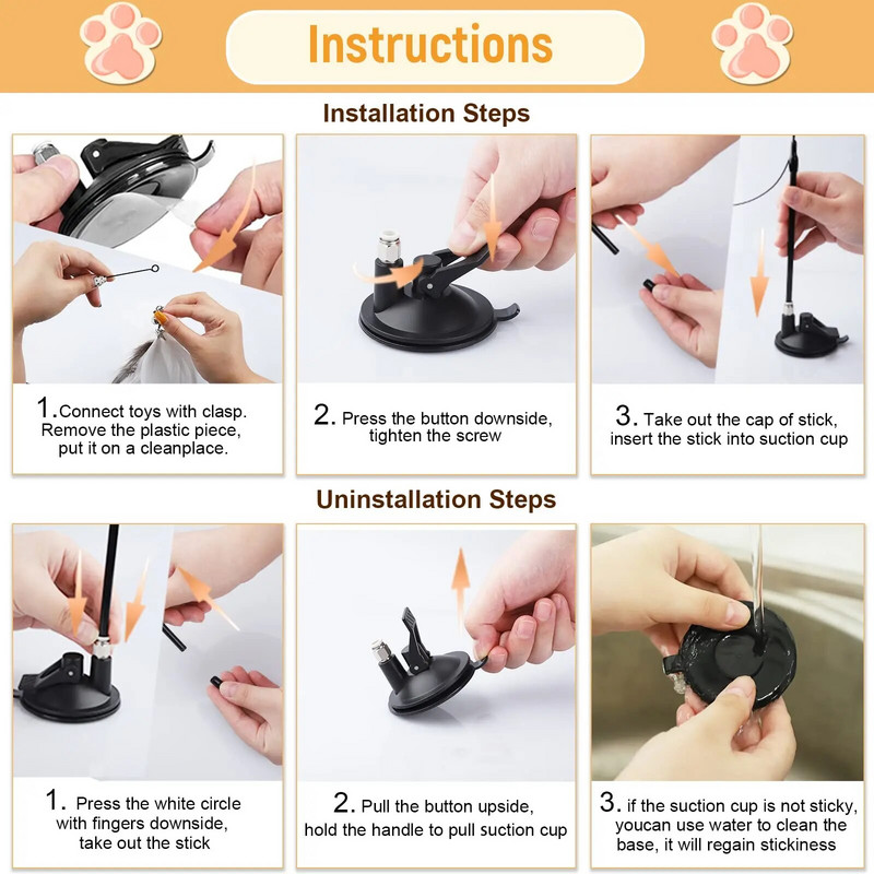 Macskajátékok Tollak Pálca Interaktív játék cica játékok szuper tapadókoronggal Levehető 2 db toll csere Macskatartozékok