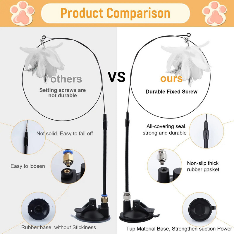 Macskajátékok Tollak Pálca Interaktív játék cica játékok szuper tapadókoronggal Levehető 2 db toll csere Macskatartozékok