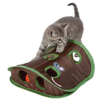 Γάτα ποντίκια Παιχνίδι Intelligence Toy Bell Σκηνή με 9 τρύπες γάτες που παίζουν τούνελ Πτυσσόμενα παιχνίδια κυνηγιού ποντικιών που κρατούν ενεργά κατοικίδια γατάκια