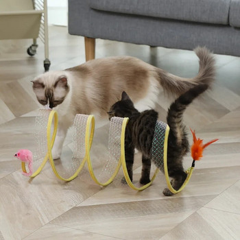 Γάτα κατοικίδια Παιχνίδια Μπάλες σε σχήμα ποντικιού Πτυσσόμενο γατάκι γάτα Παίξτε τούνελ Αστεία γάτα με ραβδί ποντικιού προμήθειες Προσομοίωση ποντικιού αξεσουάρ γάτας