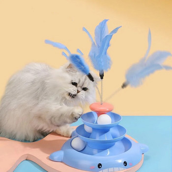 Котка Въртяща се играчка Топка Интересен дизайн на делфин с пера Пръчка за домашни любимци Забавни автоматични комбинирани консумативи