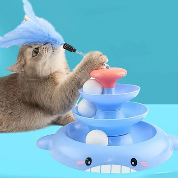 Котка Въртяща се играчка Топка Интересен дизайн на делфин с пера Пръчка за домашни любимци Забавни автоматични комбинирани консумативи