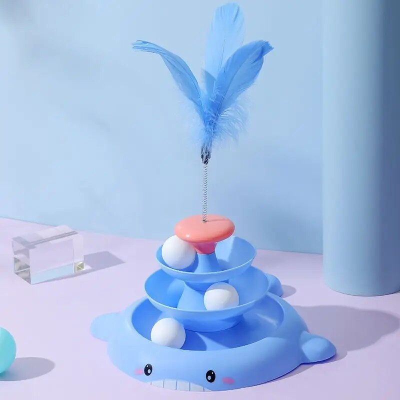 Macska forgó játéklabda Önérdekes delfin dizájn tollakkal Pet Stick Vicces automatikus kombinációs kellékek