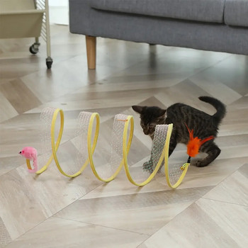 Сгънат котешки тунел тип S Котешки тунел Пружинна играчка Тунел за мишка с топки и бръчки Котешки играчки за котки на открито за коте Интерактивни