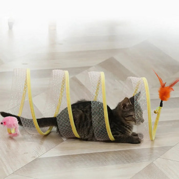 Πτυσσόμενη σήραγγα γάτας Τύπου S Cats Tunnel Spring Toy Mouse Tunnel with Balls and Crinkle Cat Outdoor Cat Toys for Kitten Interactive