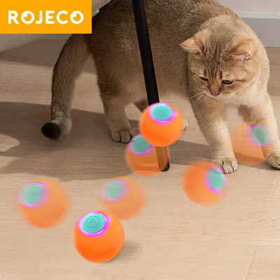 ROJECO Jucării inteligente pentru animale de companie Minge care sări pentru pisici Minge rulanta automată Antrenament interactiv Jucării electrice cu mișcare automată Accesorii pentru animale de companie