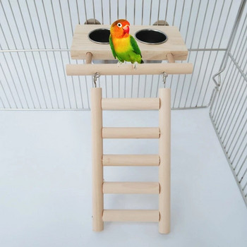 Табла за хранене на птици от неръждаема стомана Чаша Клетка за папагал Хранилка Купа с дървена платформа Стълба Играчка Консумативи за птици