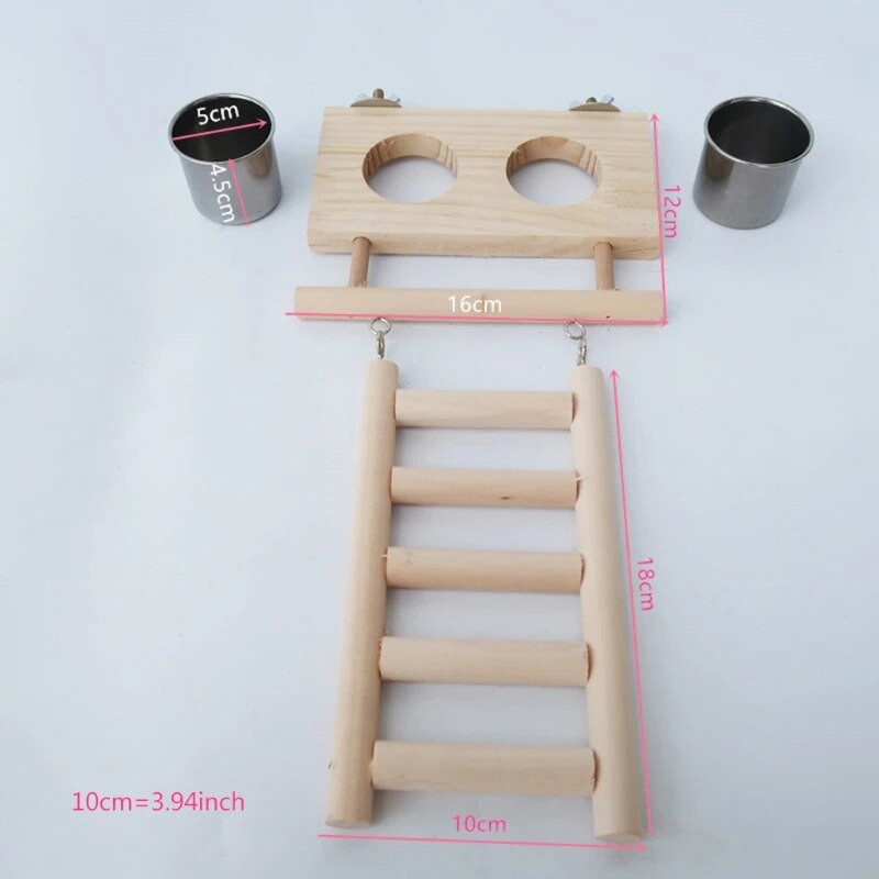 Rozsdamentes acél madáretető tálca csésze papagáj ketrec etetőtál fa emelvényes létrával játékmadár kellékek