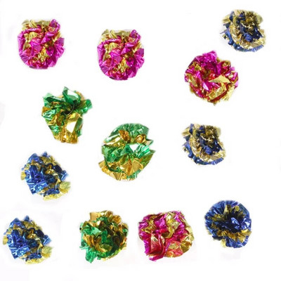 12 τεμάχια/συσκευασία Cat Toys Mylar Crinkle Ball Ring Paper Sound Toy for Cats Kitten Interactive Pet Cat Supplies Πολύχρωμα