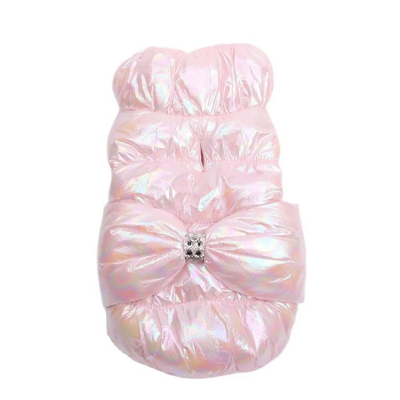 Princess kutya macska meleg kabát nagy masnival, kisállat kiskutya kapucnis ruha téli ruházattal