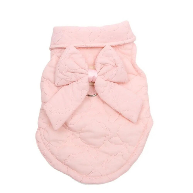 Új kutya macska meleg dzseki mellény kabát foltvarró karton és masni design kisállat kölyök téli ruházat