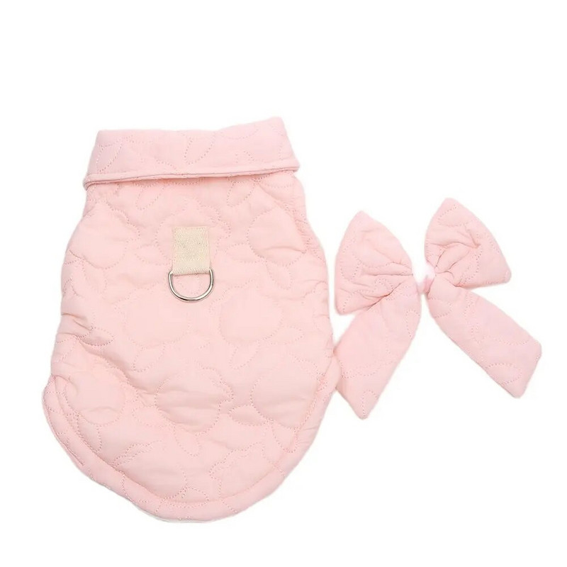 Új kutya macska meleg dzseki mellény kabát foltvarró karton és masni design kisállat kölyök téli ruházat