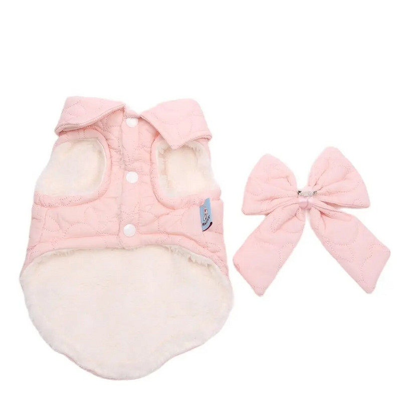 Új kutya macska meleg dzseki mellény kabát foltvarró karton és masni design kisállat kölyök téli ruházat