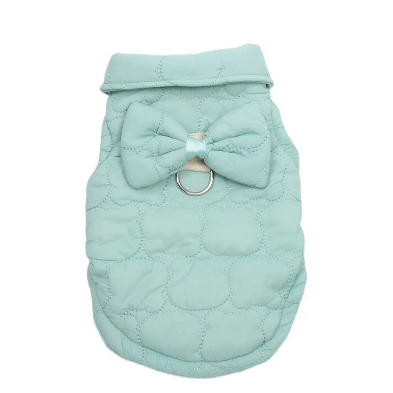Új kutya macska meleg dzseki mellény kabát foltvarró karton és masni design kisállat kölyök téli ruházat