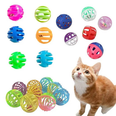 Πολύχρωμο γατάκι κατοικίδιο ζώο Παίξτε μπάλες με Jingle Ελαφρύ κουδούνι Pounce Chase Rattle Toy Διαδραστικά Αστεία Jingle Ball Cat Toy