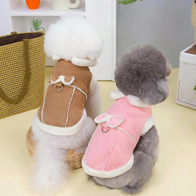 Cute Stylish Pet Cotton Coat Button Closing with Traction Rope Buckle Thickened Small Medium Dogs Tractable Cotton Coat