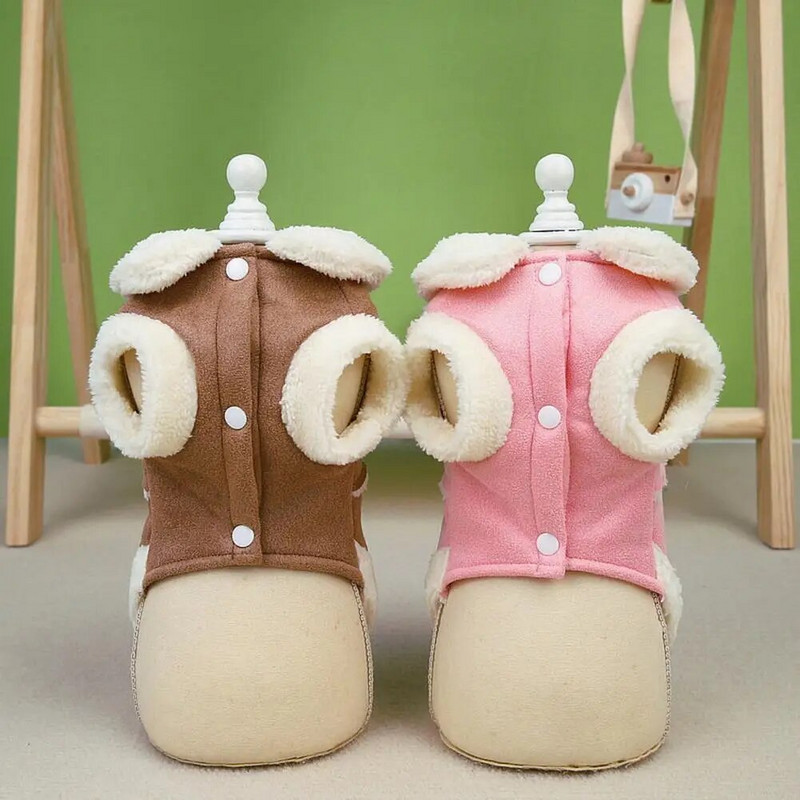 Aranyos, stílusos kisállat pamut kabát gomb, húzókötél csattal, megvastagított, kis közepes kutyák vonzható pamut kabátja