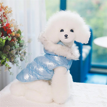 Μόδα Χειμερινό μπουφάν πουπουλένιο μπουφάν ζεστό φλις παλτό για μικρούς σκύλους Γιορκσάιρ Shih Tzu Πολυτελής γιακάς από γούνα Ρούχα για κουτάβι