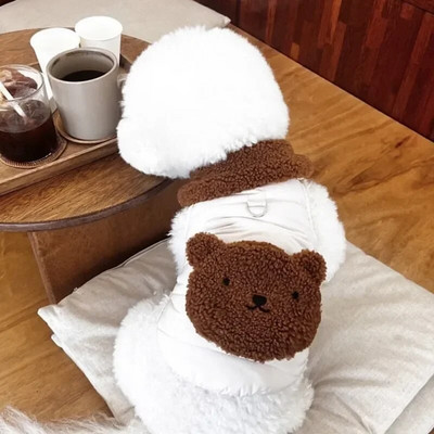 Cute Beer Cartoon Pet Βαμβακερό Παλτό Χειμερινό Teddy Down Μπουφάν Ζεστά ρούχα για σκύλους παρά Bear Jacket with Bag can tow Puppy Clothes