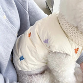Λευκό Teddy βαμβακερό παλτό για χειμωνιάτικη ζεστασιά για κουτάβια ρούχα Schnauzer Ζώο πουπουλένιο μπουφάν Pet άνετα Ρούχα με κουμπιά επάνω
