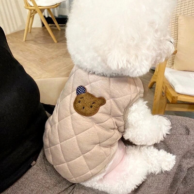 Λευκό Teddy βαμβακερό παλτό για χειμωνιάτικη ζεστασιά για κουτάβια ρούχα Schnauzer Ζώο πουπουλένιο μπουφάν Pet άνετα Ρούχα με κουμπιά επάνω