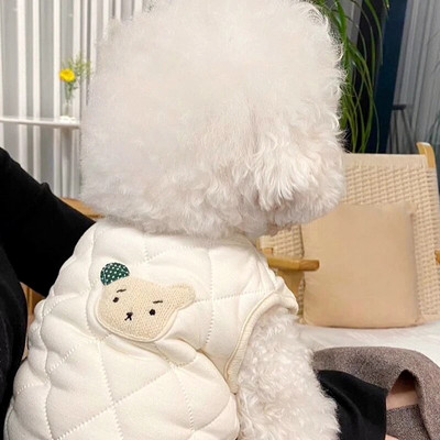 Λευκό Teddy βαμβακερό παλτό για χειμωνιάτικη ζεστασιά για κουτάβια ρούχα Schnauzer Ζώο πουπουλένιο μπουφάν Pet άνετα Ρούχα με κουμπιά επάνω