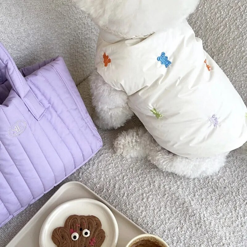 Fehér Teddy pamut kabát téli meleghez kölyökruha Schnauzer állatmintás pehelykabát Kényelmes gombos ruhák