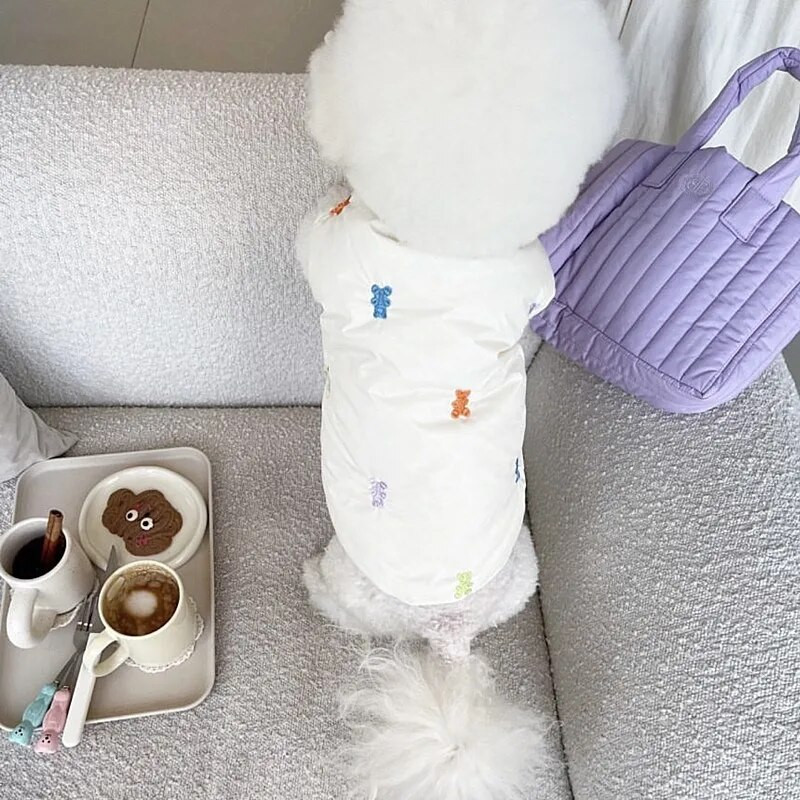 Fehér Teddy pamut kabát téli meleghez kölyökruha Schnauzer állatmintás pehelykabát Kényelmes gombos ruhák