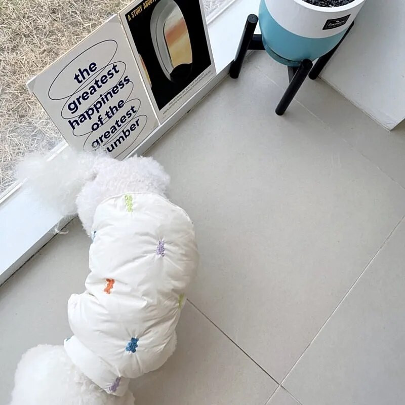 Fehér Teddy pamut kabát téli meleghez kölyökruha Schnauzer állatmintás pehelykabát Kényelmes gombos ruhák