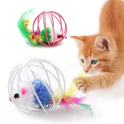 Cartoon Pet Cat Toy Stick Feather Rod Mouse Toy with Mini Bell Cat Catcher Teaser Cat Interactive Toy Colorful Cat Kitten Teaser