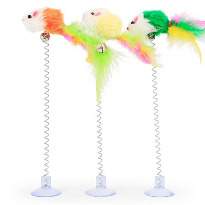 Карикатура Pet Cat Toy Stick Feather Rod Mouse Toy with Mini Bell Cat Catcher Teaser Cat Interactive Toy Colorful Cat Kitten Teaser