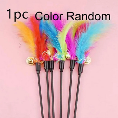 Карикатура Pet Cat Toy Stick Feather Rod Mouse Toy with Mini Bell Cat Catcher Teaser Cat Interactive Toy Colorful Cat Kitten Teaser