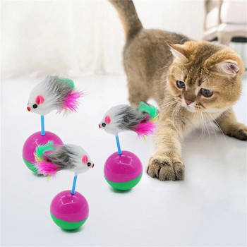 Pet Cat Toys Durable Colorful Feather Mimi Favorite Fur Mouse Tumbler Kitten Cat Toys Play Balls for Catch Cats Supplies 2PCS