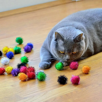 50 τμχ Ποικιλία χρώματος Flash Ball Αγαπημένο Παιχνίδι της γάτας Tinsel Ball Pom Pom Flash