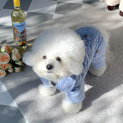 Ρούχα για σκύλους Schnauzer Τετράποδα Βαμβακερό μπουφάν για σκύλους Χειμερινά ρούχα για σκύλους Teddy ζεστά One Piece Παλτό για σκύλους Καρό ανάγλυφο παλτό για κατοικίδια