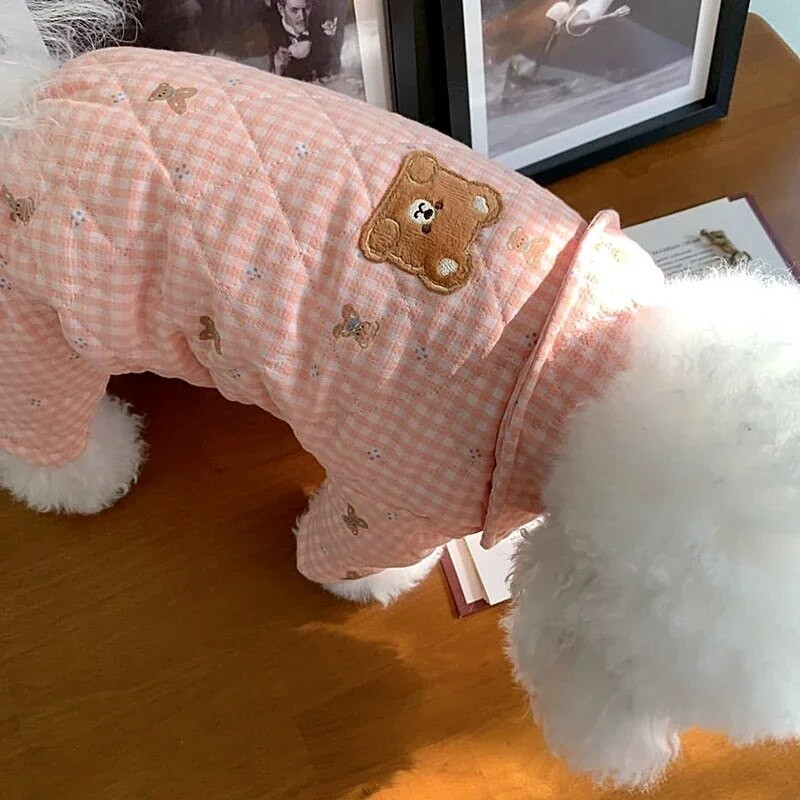 Kutyaruhák Schnauzer Négylábú pamut kutyakabát Téli kutyaruhák maci meleg egyrészes kutyakabát Kockás Dombornyomott kisállat kutyakabát