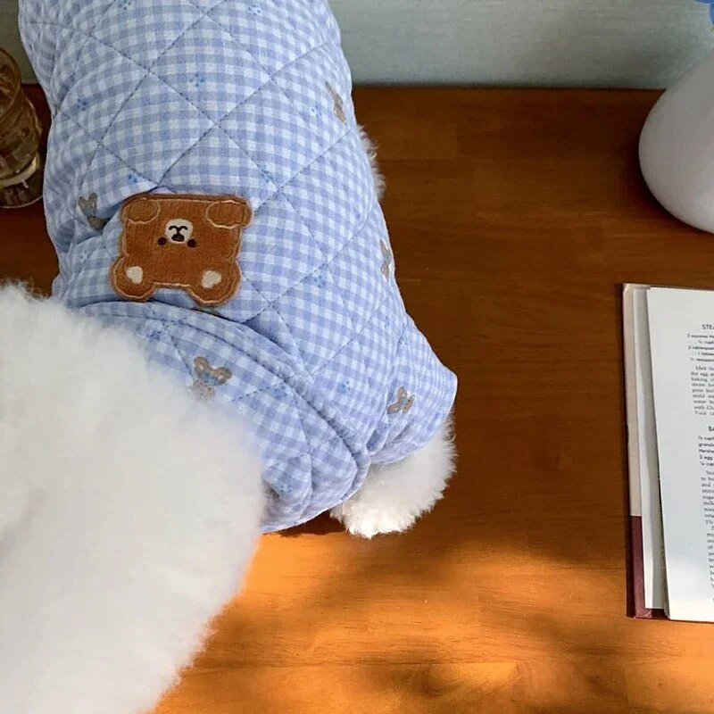 Kutyaruhák Schnauzer Négylábú pamut kutyakabát Téli kutyaruhák maci meleg egyrészes kutyakabát Kockás Dombornyomott kisállat kutyakabát