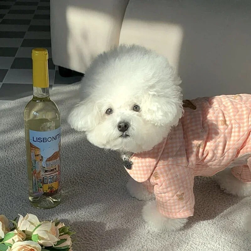 Kutyaruhák Schnauzer Négylábú pamut kutyakabát Téli kutyaruhák maci meleg egyrészes kutyakabát Kockás Dombornyomott kisállat kutyakabát