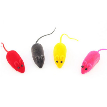 Произволен цвят Cat Interactive Toy Flocking Mouse Funny Cat Toys Sound Плюшени играчки с форма на гумен плъх Котка Реалистични звукови играчки